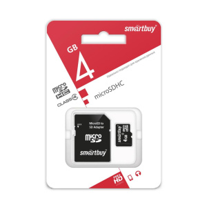 Карта памяти microSD 4 GB SmartBuy Class 4 (с адаптером SD)