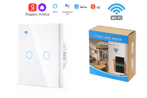 Белый умный выключатель Орбита OT-HOS12  (3кн,Wi-Fi 2.4 + RF 433MHz, сенсор)