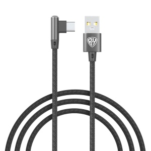 Кабель для зарядки USB(A)-Type C, 36Вт BY Угловой, 1 м, 3A, нейлон, чёрный