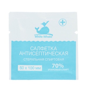 Салфетки антисептические стерильные White Whale 60х100, 70% этиловый спирт, 20шт
