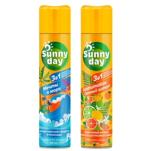 Освежитель воздуха SUNNY DAY аэрозоль, антитабак сочный цитрус/мечты о море, 300мл