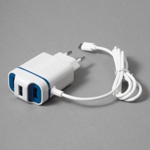 Сетевое зарядное устройство OL-628 Синий (microUSB)