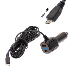 Шнур питания в прикуриватель TDS TS-CAU62 (3.5м, 12-24В, microUSB+Type-C PD20W+USB QC3.0)