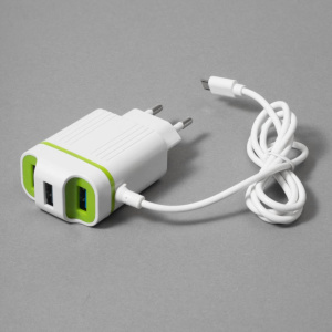 Сетевое зарядное устройство OL-628 Зеленый (microUSB)