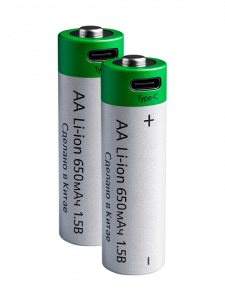 Аккумулятор пальчиковый AA R6, 650мАч, 1.5V от USB Type-C, 2шт