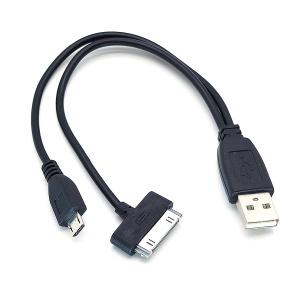Кабель Орбита BS-416 (USB - 3 разъема iPad/Galaxy Tab/MicroUSB, 15 см., черный)