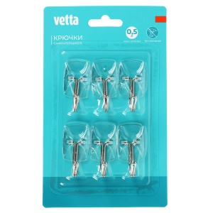 Крючки самоклеящиеся тм VETTA, PS, металл, прозрачные, 6шт