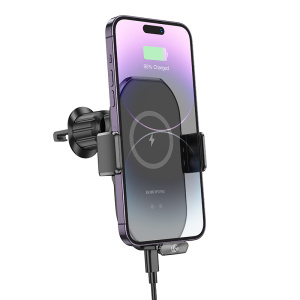 Держатель для смартфонов BOROFONE BH205 Черный + беспроводное ЗУ 10W (в воздуховод)