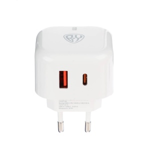 Сетевое зарядное устройство BY Corner 20Вт, USB-C, USB-A, QC,PD,110-220В, 50/60 Гц, пластик, белый