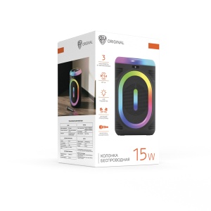 Колонка беспроводная BY ToneUp, 15Вт, светомузыка, 2000мАч, микрофон, USB, ВШГ27x42x27см, чёрный