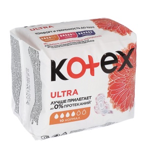 Прокладки гигиенические KOTEX Ultra нормал, 4 капли,п/э, 10шт