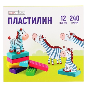 Пластилин 12цв. ClipStudio 240 грамм в картонном выдвижном пенале