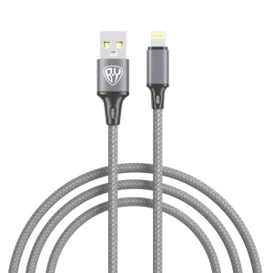 Кабель для зарядки USB(A)-iP BY Solid, 12Вт, 1 м, 2.4A, нейлон, мет. кон., графитовый