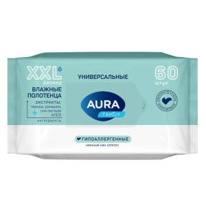Влажные полотенца универсальные AURA Family, 60шт